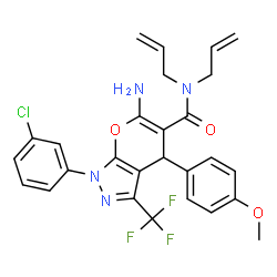 ChemSpider 2D Image | N,N-Diallyl-6-amino-1-(3-chlorophenyl)-4-(4-methoxyphenyl)-3-(trifluoromethyl)-1,4-dihydropyrano[2,3-c]pyrazole-5-carboxamide | C27H24ClF3N4O3
