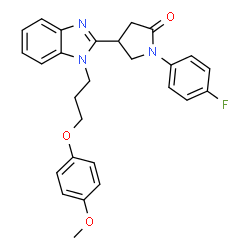 ChemSpider 2D Image | 1-(4-Fluorophenyl)-4-{1-[3-(4-methoxyphenoxy)propyl]-1H-benzimidazol-2-yl}-2-pyrrolidinone | C27H26FN3O3