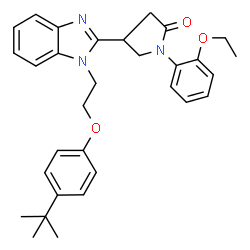 ChemSpider 2D Image | 1-(2-Ethoxyphenyl)-4-(1-{2-[4-(2-methyl-2-propanyl)phenoxy]ethyl}-1H-benzimidazol-2-yl)-2-pyrrolidinone | C31H35N3O3