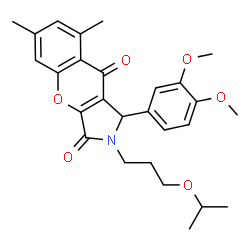 ChemSpider 2D Image | 1-(3,4-Dimethoxyphenyl)-2-(3-isopropoxypropyl)-6,8-dimethyl-1,2-dihydrochromeno[2,3-c]pyrrole-3,9-dione | C27H31NO6
