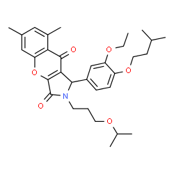 ChemSpider 2D Image | 1-[3-Ethoxy-4-(3-methylbutoxy)phenyl]-2-(3-isopropoxypropyl)-6,8-dimethyl-1,2-dihydrochromeno[2,3-c]pyrrole-3,9-dione | C32H41NO6