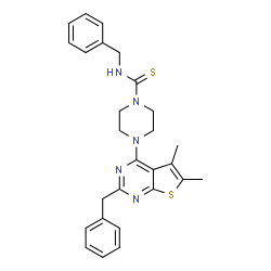 ChemSpider 2D Image | N-Benzyl-4-(2-benzyl-5,6-dimethylthieno[2,3-d]pyrimidin-4-yl)-1-piperazinecarbothioamide | C27H29N5S2