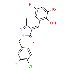 ChemSpider 2D Image | (4E)-4-(3,5-Dibromo-2-hydroxybenzylidene)-2-(3,4-dichlorobenzyl)-5-methyl-2,4-dihydro-3H-pyrazol-3-one | C18H12Br2Cl2N2O2