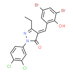 ChemSpider 2D Image | (4E)-4-(3,5-Dibromo-2-hydroxybenzylidene)-2-(3,4-dichlorophenyl)-5-ethyl-2,4-dihydro-3H-pyrazol-3-one | C18H12Br2Cl2N2O2