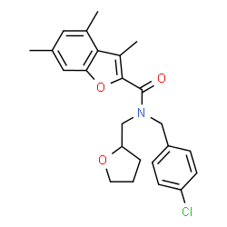 ChemSpider 2D Image | N-(4-Chlorobenzyl)-3,4,6-trimethyl-N-(tetrahydro-2-furanylmethyl)-1-benzofuran-2-carboxamide | C24H26ClNO3