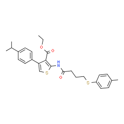 ChemSpider 2D Image | Ethyl 4-(4-isopropylphenyl)-2-({4-[(4-methylphenyl)sulfanyl]butanoyl}amino)-3-thiophenecarboxylate | C27H31NO3S2