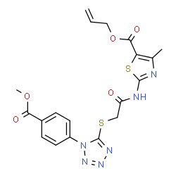 ChemSpider 2D Image | Allyl 2-{[({1-[4-(methoxycarbonyl)phenyl]-1H-tetrazol-5-yl}sulfanyl)acetyl]amino}-4-methyl-1,3-thiazole-5-carboxylate | C19H18N6O5S2