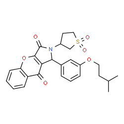 ChemSpider 2D Image | 2-(1,1-Dioxidotetrahydro-3-thiophenyl)-1-[3-(3-methylbutoxy)phenyl]-1,2-dihydrochromeno[2,3-c]pyrrole-3,9-dione | C26H27NO6S