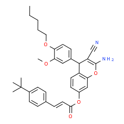 ChemSpider 2D Image | 2-Amino-3-cyano-4-[3-methoxy-4-(pentyloxy)phenyl]-4H-chromen-7-yl (2E)-3-(4-tert-butylphenyl)acrylate | C35H38N2O5