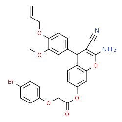 ChemSpider 2D Image | 4-[4-(Allyloxy)-3-methoxyphenyl]-2-amino-3-cyano-4H-chromen-7-yl (4-bromophenoxy)acetate | C28H23BrN2O6