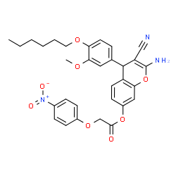 ChemSpider 2D Image | 2-Amino-3-cyano-4-[4-(hexyloxy)-3-methoxyphenyl]-4H-chromen-7-yl (4-nitrophenoxy)acetate | C31H31N3O8
