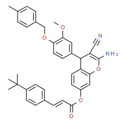 ChemSpider 2D Image | 2-Amino-3-cyano-4-{3-methoxy-4-[(4-methylbenzyl)oxy]phenyl}-4H-chromen-7-yl (2E)-3-(4-tert-butylphenyl)acrylate | C38H36N2O5