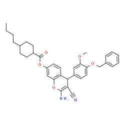 ChemSpider 2D Image | 2-Amino-4-[4-(benzyloxy)-3-methoxyphenyl]-3-cyano-4H-chromen-7-yl 4-butylcyclohexanecarboxylate | C35H38N2O5