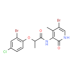 ChemSpider 2D Image | 2-(2-Bromo-4-chlorophenoxy)-N-(5-bromo-4-methyl-2-oxo-1,2-dihydro-3-pyridinyl)propanamide | C15H13Br2ClN2O3