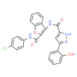 ChemSpider 2D Image | N-{2-[(4-Chlorophenyl)carbamoyl]-1-benzofuran-3-yl}-3-(2-hydroxyphenyl)-1H-pyrazole-5-carboxamide | C25H17ClN4O4