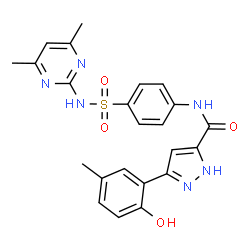 ChemSpider 2D Image | N-{4-[(4,6-Dimethyl-2-pyrimidinyl)sulfamoyl]phenyl}-3-(2-hydroxy-5-methylphenyl)-1H-pyrazole-5-carboxamide | C23H22N6O4S