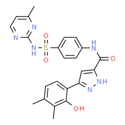 ChemSpider 2D Image | 3-(2-Hydroxy-3,4-dimethylphenyl)-N-{4-[(4-methyl-2-pyrimidinyl)sulfamoyl]phenyl}-1H-pyrazole-5-carboxamide | C23H22N6O4S