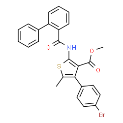 ChemSpider 2D Image | Methyl 2-[(2-biphenylylcarbonyl)amino]-4-(4-bromophenyl)-5-methyl-3-thiophenecarboxylate | C26H20BrNO3S