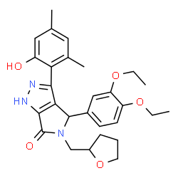 ChemSpider 2D Image | 4-(3,4-Diethoxyphenyl)-3-(2-hydroxy-4,6-dimethylphenyl)-5-(tetrahydro-2-furanylmethyl)-4,5-dihydropyrrolo[3,4-c]pyrazol-6(1H)-one | C28H33N3O5