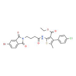 ChemSpider 2D Image | Ethyl 2-{[4-(5-bromo-1,3-dioxo-1,3-dihydro-2H-isoindol-2-yl)butanoyl]amino}-4-(4-chlorophenyl)-5-methyl-3-thiophenecarboxylate | C26H22BrClN2O5S