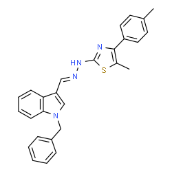 ChemSpider 2D Image | 1-Benzyl-3-[(E)-{[5-methyl-4-(4-methylphenyl)-1,3-thiazol-2-yl]hydrazono}methyl]-1H-indole | C27H24N4S