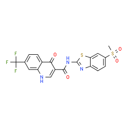 ChemSpider 2D Image | N-[6-(Methylsulfonyl)-1,3-benzothiazol-2-yl]-4-oxo-7-(trifluoromethyl)-1,4-dihydro-3-quinolinecarboxamide | C19H12F3N3O4S2