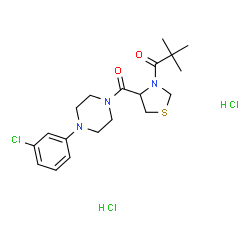 ChemSpider 2D Image | 1-(4-{[4-(3-Chlorophenyl)-1-piperazinyl]carbonyl}-1,3-thiazolidin-3-yl)-2,2-dimethyl-1-propanone dihydrochloride | C19H28Cl3N3O2S