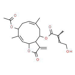 ChemSpider 2D Image | (6Z,10Z)-9-Acetoxy-6,10-dimethyl-3-methylene-2-oxo-2,3,3a,4,5,8,9,11a-octahydrocyclodeca[b]furan-4-yl (2E)-4-hydroxy-2-methyl-2-butenoate | C22H28O7