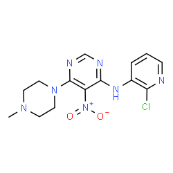 ChemSpider 2D Image | N-(2-Chloro-3-pyridinyl)-6-(4-methyl-1-piperazinyl)-5-nitro-4-pyrimidinamine | C14H16ClN7O2