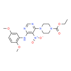 ChemSpider 2D Image | Ethyl 4-{6-[(2,5-dimethoxyphenyl)amino]-5-nitropyrimidin-4-yl}piperazine-1-carboxylate | C19H24N6O6