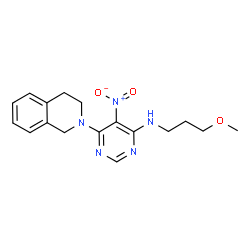ChemSpider 2D Image | 6-(3,4-Dihydroisoquinolin-2(1H)-yl)-N-(3-methoxypropyl)-5-nitropyrimidin-4-amine | C17H21N5O3