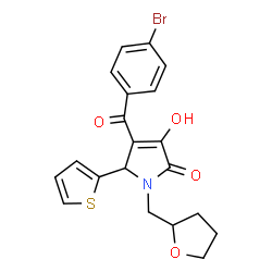 ChemSpider 2D Image | 4-(4-Bromobenzoyl)-3-hydroxy-1-(tetrahydro-2-furanylmethyl)-5-(2-thienyl)-1,5-dihydro-2H-pyrrol-2-one | C20H18BrNO4S
