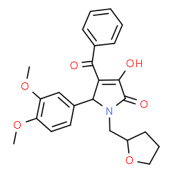 ChemSpider 2D Image | 4-Benzoyl-5-(3,4-dimethoxyphenyl)-3-hydroxy-1-(tetrahydro-2-furanylmethyl)-1,5-dihydro-2H-pyrrol-2-one | C24H25NO6
