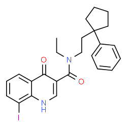ChemSpider 2D Image | N-Ethyl-8-iodo-4-oxo-N-[2-(1-phenylcyclopentyl)ethyl]-1,4-dihydro-3-quinolinecarboxamide | C25H27IN2O2