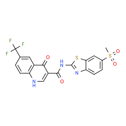 ChemSpider 2D Image | N-[6-(Methylsulfonyl)-1,3-benzothiazol-2-yl]-4-oxo-6-(trifluoromethyl)-1,4-dihydro-3-quinolinecarboxamide | C19H12F3N3O4S2