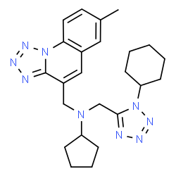 ChemSpider 2D Image | N-[(1-Cyclohexyl-1H-tetrazol-5-yl)methyl]-N-[(7-methyltetrazolo[1,5-a]quinolin-4-yl)methyl]cyclopentanamine | C24H31N9