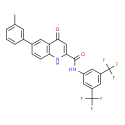 ChemSpider 2D Image | N-[3,5-Bis(trifluoromethyl)phenyl]-6-(3-methylphenyl)-4-oxo-1,4-dihydro-2-quinolinecarboxamide | C25H16F6N2O2