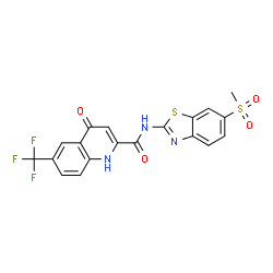 ChemSpider 2D Image | N-[6-(Methylsulfonyl)-1,3-benzothiazol-2-yl]-4-oxo-6-(trifluoromethyl)-1,4-dihydro-2-quinolinecarboxamide | C19H12F3N3O4S2