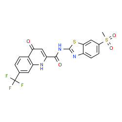 ChemSpider 2D Image | N-[6-(Methylsulfonyl)-1,3-benzothiazol-2-yl]-4-oxo-7-(trifluoromethyl)-1,4-dihydro-2-quinolinecarboxamide | C19H12F3N3O4S2