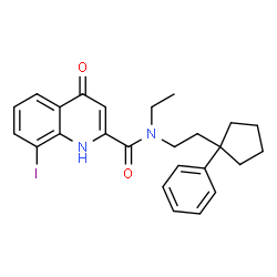 ChemSpider 2D Image | N-Ethyl-8-iodo-4-oxo-N-[2-(1-phenylcyclopentyl)ethyl]-1,4-dihydro-2-quinolinecarboxamide | C25H27IN2O2