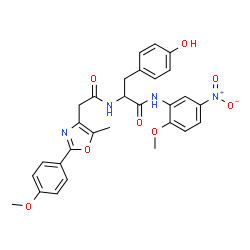 ChemSpider 2D Image | N-(2-Methoxy-5-nitrophenyl)-Nalpha-{[2-(4-methoxyphenyl)-5-methyl-1,3-oxazol-4-yl]acetyl}tyrosinamide | C29H28N4O8