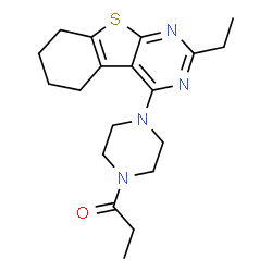 ChemSpider 2D Image | 1-[4-(2-Ethyl-5,6,7,8-tetrahydro[1]benzothieno[2,3-d]pyrimidin-4-yl)-1-piperazinyl]-1-propanone | C19H26N4OS