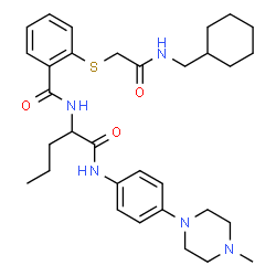 ChemSpider 2D Image | 2-({2-[(Cyclohexylmethyl)amino]-2-oxoethyl}sulfanyl)-N-(1-{[4-(4-methyl-1-piperazinyl)phenyl]amino}-1-oxo-2-pentanyl)benzamide | C32H45N5O3S