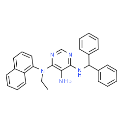 ChemSpider 2D Image | N~6~-(Diphenylmethyl)-N~4~-ethyl-N~4~-(1-naphthyl)-4,5,6-pyrimidinetriamine | C29H27N5