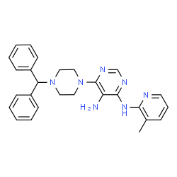 ChemSpider 2D Image | 6-[4-(Diphenylmethyl)-1-piperazinyl]-N~4~-(3-methyl-2-pyridinyl)-4,5-pyrimidinediamine | C27H29N7