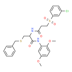 ChemSpider 2D Image | S-Benzyl-N~2~-{3-[(3-chlorophenyl)sulfonyl]propanoyl}-N-(2,5-dimethoxyphenyl)cysteinamide | C27H29ClN2O6S2