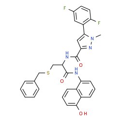 ChemSpider 2D Image | N-{3-(Benzylsulfanyl)-1-[(5-hydroxy-1-naphthyl)amino]-1-oxo-2-propanyl}-5-(2,5-difluorophenyl)-1-methyl-1H-pyrazole-3-carboxamide | C31H26F2N4O3S