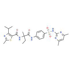 ChemSpider 2D Image | N-{4-[(4,6-Dimethyl-2-pyrimidinyl)sulfamoyl]phenyl}-N~2~-[(4-isopropyl-2-methyl-1,3-thiazol-5-yl)carbonyl]isovalinamide | C25H32N6O4S2