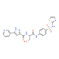 ChemSpider 2D Image | N-(3-Hydroxy-1-oxo-1-{[4-(1,3-thiazol-2-ylsulfamoyl)phenyl]amino}-2-propanyl)-5-(3-pyridinyl)-1H-pyrazole-3-carboxamide | C21H19N7O5S2