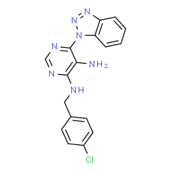 ChemSpider 2D Image | 6-(1H-Benzotriazol-1-yl)-N~4~-(4-chlorobenzyl)pyrimidine-4,5-diamine | C17H14ClN7